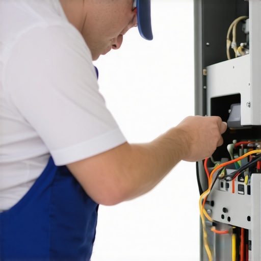 HVAC Maintenance Expert at Work Technician performing heating system inspection during routine maintenance