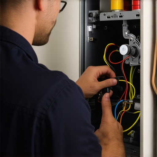HVAC Technician Performing Preventative Maintenance HVAC technician inspecting heating system for maintenance.