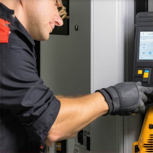 Technician using diagnostic tools to inspect an HVAC system