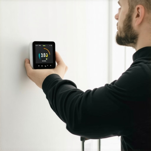 Smart Thermostat Installation Technician installing a smart thermostat in a modern home