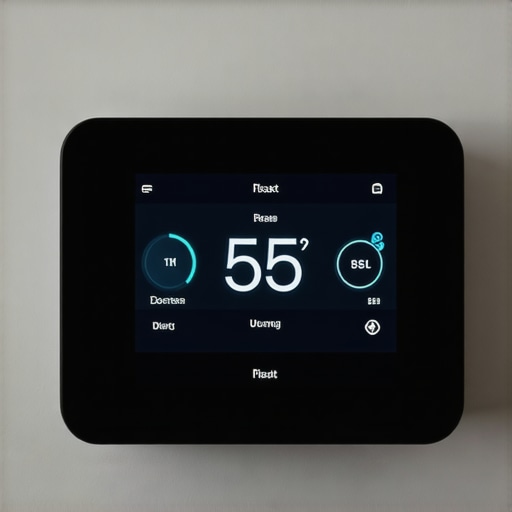 Smart Thermostat Monitoring Winter HVAC Performance A smart thermostat showing real-time HVAC system data in a winter setting