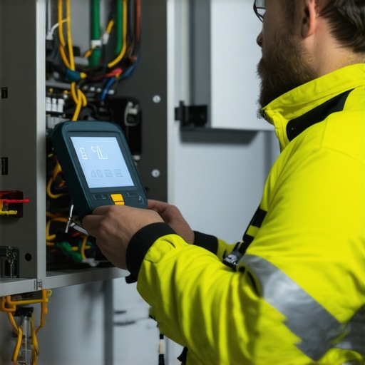 HVAC technician inspecting winter heating system with digital diagnostic tools