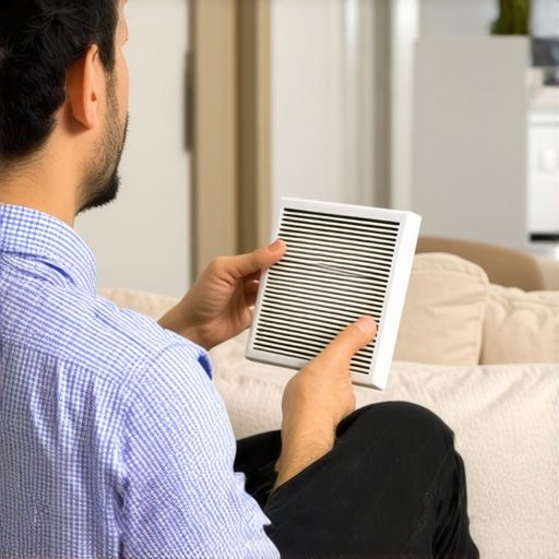 Person checking air filters and vents in a home for maintenance